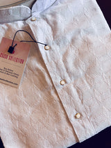 Pure White Pure Cotton Chikankari Lucknowi Men Kurta with White Pajama Set - Kaash
