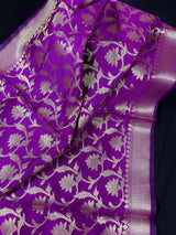 Purple Banarasi Floral Pattern dupatta in banarasi silk (non-pure) with floral with full jaal & tassels — Kaash Collection
