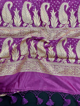 Purple Color Bandhej Saree - Banarasi Semi Dupion Silk with Work Muted Gold Zari - Handwoven Sarees - Banarasi Sarees - Kaash