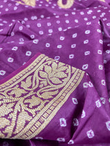 Purple Color Bandhej Saree - Banarasi Semi Dupion Silk with Work Muted Gold Zari - Handwoven Sarees - Banarasi Sarees - Kaash