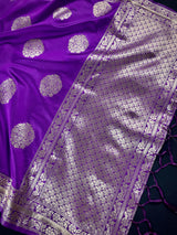 Purple Color Silk Dupatta with Muted Gold Zari Weaving | Indian Full Size Dupatta | Chunri | Gift For Her | Kaash Collection - Kaash