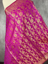 Purple Soft Silk Floral dupatta in soft silk (non-pure) with floral jaal with muted gold zari — Kaash Collection