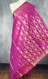 Purple Soft Silk Floral dupatta in soft silk (non-pure) with floral jaal with muted gold zari — Kaash Collection