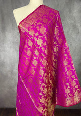 Purple Soft Silk Floral dupatta in soft silk (non-pure) with floral jaal with muted gold zari — Kaash Collection