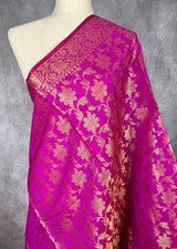 Purple Soft Silk Floral dupatta in soft silk (non-pure) with floral jaal with muted gold zari — Kaash Collection