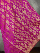 Purple Soft Silk Floral dupatta in soft silk (non-pure) with floral jaal with muted gold zari — Kaash Collection