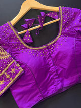 Purple Color Soft Silk Ready to Wear Blouse | Handwork Blouses | Padded Blouse | Readymade Saree Blouses | Kaash Collection - Kaash