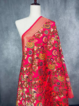 Rani Pink Paithani Semi Banarasi dupatta in banarasi semi soft silk with paithani-style floral with meenakari — Kaash Collection