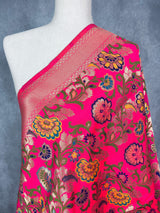 Rani Pink Paithani Style Floral Semi Banarasi Silk Dupatta | Grand Borders | Floral Dupatta | Benarasi Dupatta | Gift For Her - Kaash