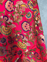 Rani Pink Paithani Style Floral Semi Banarasi Silk Dupatta | Grand Borders | Floral Dupatta | Benarasi Dupatta | Gift For Her - Kaash