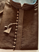 Raw Silk Dark Brown Men Kurta Pajama - Kaash