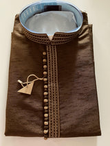 Raw Silk Dark Brown Men Kurta Pajama - Kaash