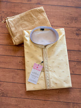 Readymade Cream Color Men Kurta Pajama Set with designer pattern in Raw Silk | Party, Festival and Wedding Men Kurta Pajama - Kaash