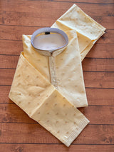 Readymade Cream Color Men Kurta Pajama Set with designer pattern in Raw Silk | Party, Festival and Wedding Men Kurta Pajama - Kaash