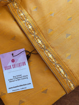Mango Yellow men's kurta pajama in raw silk with hand embroidery & mirror work on neckline — Kaash Collection
