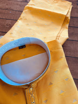 Readymade Mango Yellow Color Men Kurta Pajama Set with designer pattern in Raw Silk - Kaash