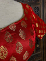Readymade Red with Gold Buttis Pure Banarasi Silk Blouse | Size 38 | Ready to Wear Blouses | Stitched Blouses | Kaash Collection - Kaash