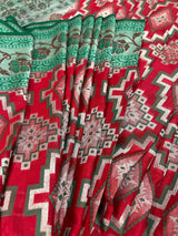 Red and Green Ikkat Design Banarasi Silk Weaved Saree with Paitani Style Borders with Meenakari - Kaash