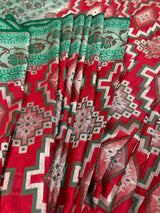 Red and Green Ikkat Design Banarasi Silk Weaved Saree with Paitani Style Borders with Meenakari | Banarasi Soft Handloom Silk Sarees - Kaash