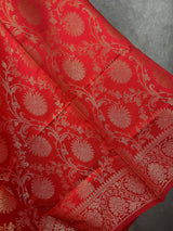 Red Banarasi Silk Floral dupatta in soft silk (non-pure) with floral jaal with muted gold zari — Kaash Collection