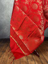 Red Banarasi Silk Floral dupatta in soft silk (non-pure) with floral jaal with muted gold zari — Kaash Collection