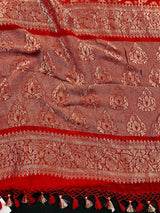 Red pure khaddi georgette banarasi silk saree with antique copper zari weave — Kaash Collection