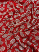 Red Color Pure Khaddi Georgette Banarasi Silk Saree with Antique Copper Zari Weave | Red Color Saree | SILK MARK CERTIFIED - Kaash