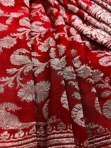 Red Color Pure Khaddi Georgette Banarasi Silk Saree with Antique Copper Zari Weave | Red Color Saree | SILK MARK CERTIFIED - Kaash