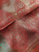 Red with Green Combination Semi-Tussar Silk Saree With Antique Zari Weaving Work | | Kaash Collection - Kaash