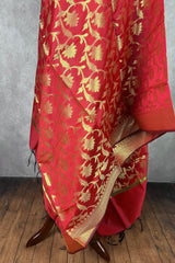 Reddish Maroon Soft Silk Floral dupatta in soft silk (non-pure) with floral jaal with muted gold zari — Kaash Collection