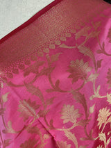 Rose Pink Soft Silk Floral dupatta in soft silk (non-pure) with floral jaal with muted gold zari — Kaash Collection