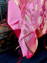Rose Pink Soft Silk Floral dupatta in soft silk (non-pure) with floral jaal with muted gold zari — Kaash Collection