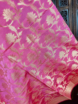 Rose Pink Soft Silk Floral dupatta in soft silk (non-pure) with floral jaal with muted gold zari — Kaash Collection