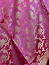 Rose Pink Soft Silk Floral dupatta in soft silk (non-pure) with floral jaal with muted gold zari — Kaash Collection
