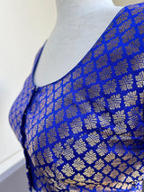Royal Blue Brocade with Muted Gold Zari ready-to-wear blouse with muted gold zari weave on brocade — Kaash Collection