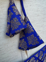 Royal Blue Color Brocade Blouse with Muted Gold Zari Weave | Princess Cut ReadytoWear Blouses | Stitched Blouses for Sarees - Kaash
