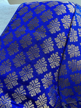 Royal Blue Color Brocade Blouse with Muted Gold Zari Weave | Princess Cut ReadytoWear Blouses | Stitched Blouses for Sarees - Kaash