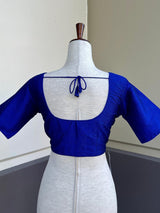 Royal Blue Color Plain Blouse in Raw Silk Material Princess Cut ReadytoWear Blouses - Kaash