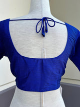 Royal Blue Color Plain Blouse in Raw Silk Material Princess Cut ReadytoWear Blouses - Kaash