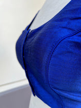 Royal Blue Color Plain Blouse in Raw Silk Material Princess Cut ReadytoWear Blouses | Stitched Blouses for Sarees - Kaash