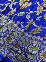Royal Blue Color Pure Khaddi Georgette Banarasi Silk Saree with Antique Zari Weave | Royal Blue Color Saree | SILK MARK CERTIFIED - Kaash