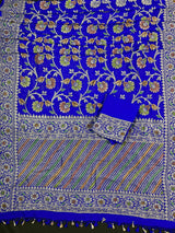 Royal Blue Color Pure Khaddi Georgette Banarasi Silk Saree with Antique Zari Weave | Royal Blue Color Saree | SILK MARK CERTIFIED - Kaash