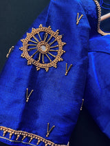 Royal Blue Raw Silk Ready to Wear Blouse | Handwork Blouses | Padded Blouse | Size - 36 | Readymade Saree Blouses | Kaash Blouses - Kaash