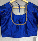 Royal Blue Raw Silk Ready to Wear Blouse | Handwork Blouses | Padded Blouse | Size - 36 | Readymade Saree Blouses | Kaash Blouses - Kaash