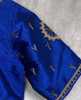 Royal Blue Raw Silk Ready to Wear Blouse | Handwork Blouses | Padded Blouse | Size - 36 | Readymade Saree Blouses | Kaash Blouses - Kaash