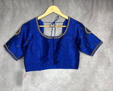 Royal Blue Raw Silk Ready to Wear Blouse | Handwork Blouses | Padded Blouse | Size - 36 | Readymade Saree Blouses | Kaash Blouses - Kaash