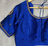Royal Blue Raw Silk Ready to Wear Blouse | Handwork Blouses | Padded Blouse | Size - 36 | Readymade Saree Blouses | Kaash Blouses - Kaash