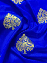 Royal Blue withPurple Border and Pink Pallu Traditional Banarasi Handloom Saree | Floral Design | Banarasi Silk Saree - Kaash