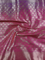 Royal Blue withPurple Border and Pink Pallu Traditional Banarasi Handloom Saree | Floral Design | Banarasi Silk Saree - Kaash