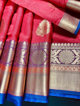 Ruby Red Soft Cotton Silk saree in soft cotton silk with zari buttas with 7.5" banarasi borders — Kaash Collection